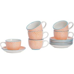 Nicola Spring - Hand-Printed Cappuccino Cup & Saucer Set - 250ml - Orange brown/orange 6.5 H x 420.0 W cm