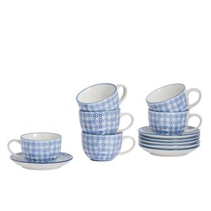Nicola Spring - Hand-Printed Cappuccino Cup & Saucer Set - 250ml - Navy blue 6.5 H x 280.0 W cm