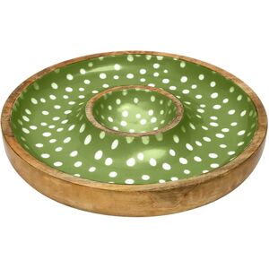 Dexam Sintra Mango Wood Spotted Chip & Dip Bowl - Green