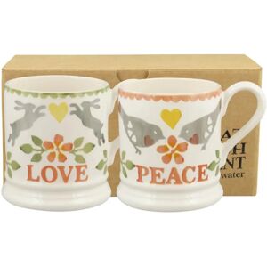 Emma Bridgewater Lovebirds Coral Set Of 2 Half Pint Mugs - Love & Peace