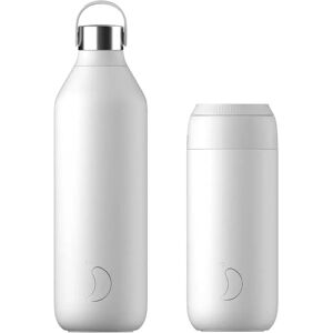 Chilly's Series 2 1 Litre Reusable Water Bottle & 50cl Coffee Cup Set - Arctic White