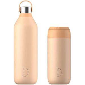 Chilly's Series 2 1 Litre Reusable Water Bottle & 50cl Coffee Cup Set - Peach Orange