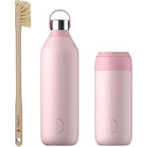 Chilly's Series 2 Reusable Water Bottle, Coffee Cup & Cleaning Brush Set - Blush Pink