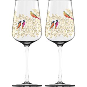 Sara Miller Chelsea Gold Leaves & Birds 440ml Wine Glasses - Set of 2