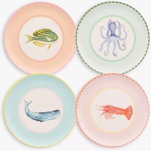 Yvonne Ellen Sealife Melamine Picnic Side Plates, Set of 4, 23cm, Assorted - Assorted - Unisex