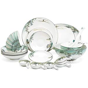 DUHUYOOH Porcelain Dinnerware Sets Plates and Bowls Sets Ceramics Dinnerware Set with 32 Pieces, Bowl/Dish/Spoon Bone China Dinner Sets, West Lake Feast Pattern Porcelain Combination Set