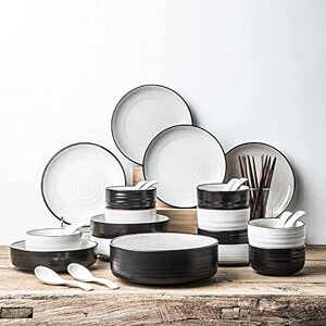 DUHUYOOH Luxurious Porcelain Dinnerware Set 42 Piece Round Stoneware Plates and Bowls Sets Speckle Black and White