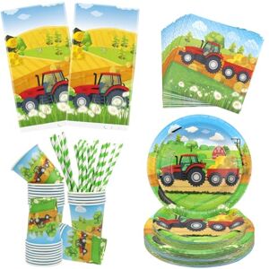 Lilwemen Tractor Birthday Party Supplies - Tractor Farm Party Plates Tableware, Including Tractor Plates, Cups, Napkins, Tablecloth, Straw for Tractor Themed Birthday Party Decorations, Serve 40 Guests