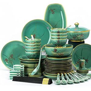 DUHUYOOH 45PCS Ceramic Dinnerware Set Bone China Tableware Dishes Plates Ceramic Combination Dinner Service Set Porcelaine Service for 10