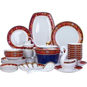 HBJZXLOK Fine Dinner Set,Dinner Plate Ceramics Dinnerware Set, 48 Pieces High-end Bone China Dinner Sets with Soup Pot and Cereal Bowl Red Edge Porcelain Dishware Set for We