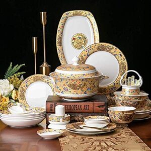 HBJZXLOK Fine Dinner Set,Dinner Plate Ceramics Dinnerware Set, 52 Pieces Enamel Porcelain Dinner Set - Bone China Plates and Bowls Sets for Wedding Gifts and Family Gathering,