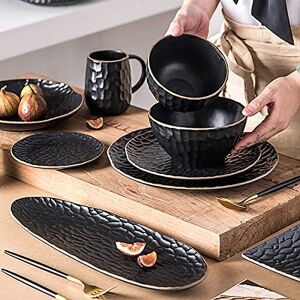 HXFRTHNM Ceramics Dishes/Plate/Bowl Set Ceramics Dinner Sets 39 Pieces Black Glaze Porcelain Dinnerware Set Irregular Matte Cereal Bowl Steak Plate and Mug for Special Restaurant