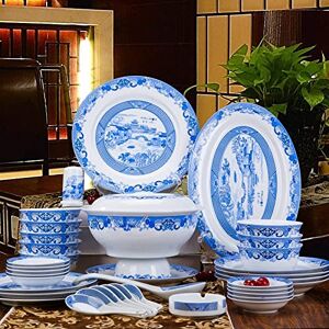 DUHUYOOH Party Dinnerware Plates Bowl 56- Piece Dinnerware Sets, Premium Porcelain Tableware Set, Blue and White Porcelain Cereal Bowls