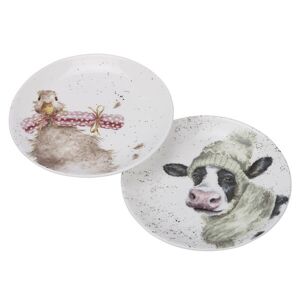 Wrendale Designs Set Of 2 Cow & Duck Christmas Coupe Plates