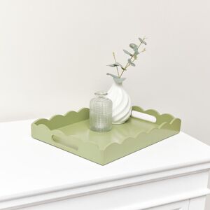 Rectangle Olive Green Scalloped Tray Material: Wood