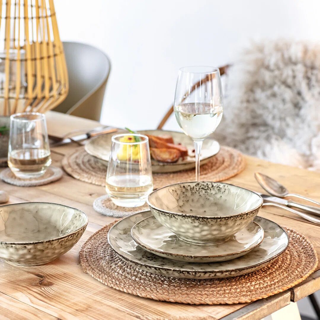 Photos - Tablecloth / Napkin Union Rustic 12-Piece Cylburn Dinner Service for 4 People brown/white