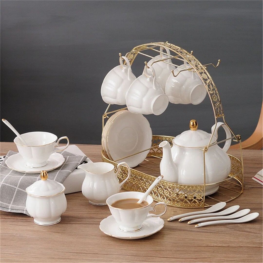 Photos - Other tableware Levi Beer 15 Pieces Simple White English Ceramic Tea Sets,Tea Pot,Bone Chi