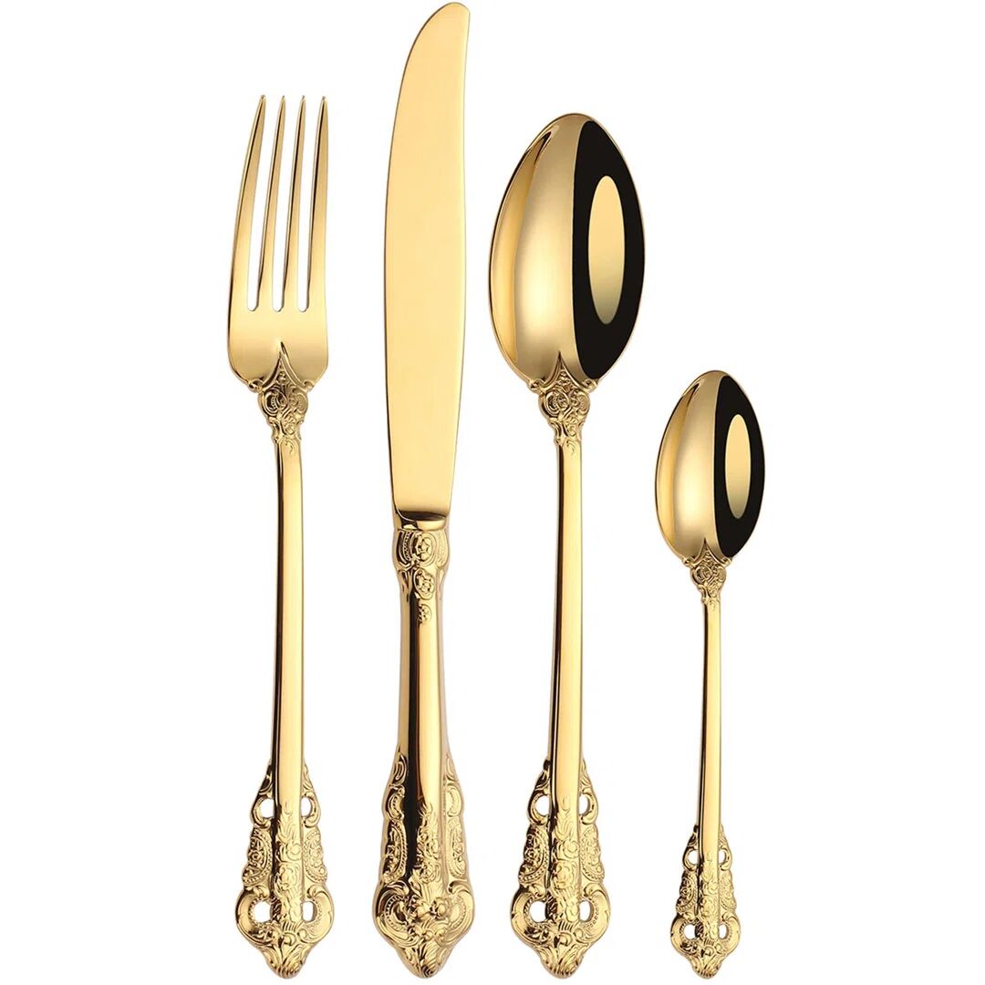 Photos - Cutlery Set Mercer41 Stainless Steel 24 Piece  Gold Knife Fork Spoon Birthd