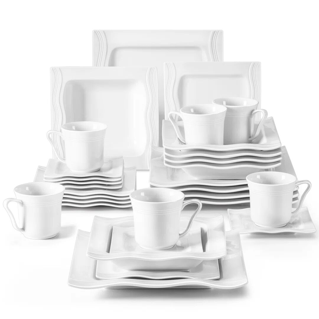 Photos - Tablecloth / Napkin Ivy Bronx Aymen 30-Piece White Porcelain China Dinnerware Set, Service For