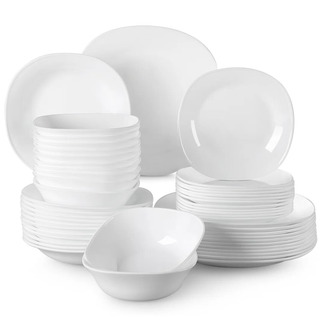 Photos - Tablecloth / Napkin Ebern Designs Esmer Series, 48-piece White Opal Glass Dinnerware Set, Serv