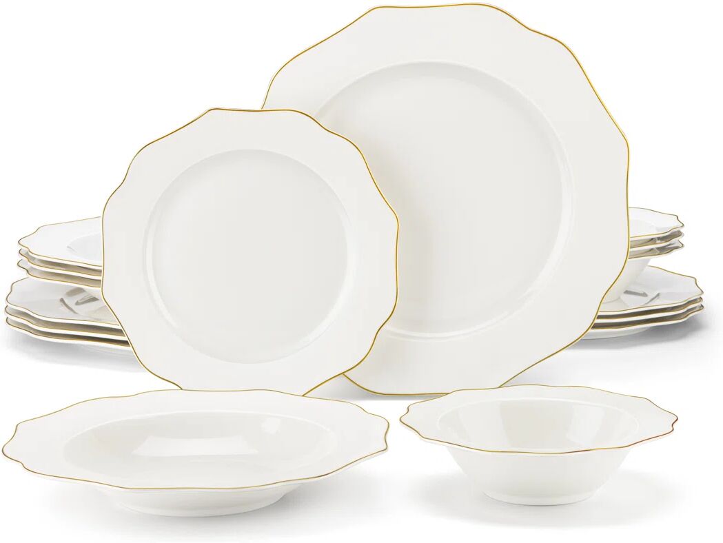 Photos - Tablecloth / Napkin Canora Grey Brogden 16-Piece White Bone Porcelain Dinnerware Set With Gold