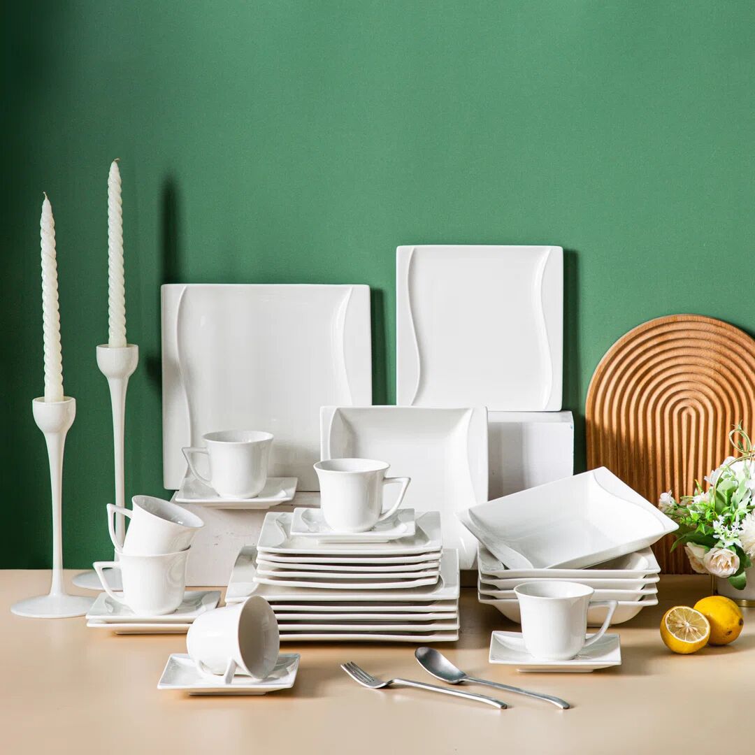 Photos - Tablecloth / Napkin Ivy Bronx Aayesha Porcelain 60 Piece Dinnerware Set, Service For 12 white