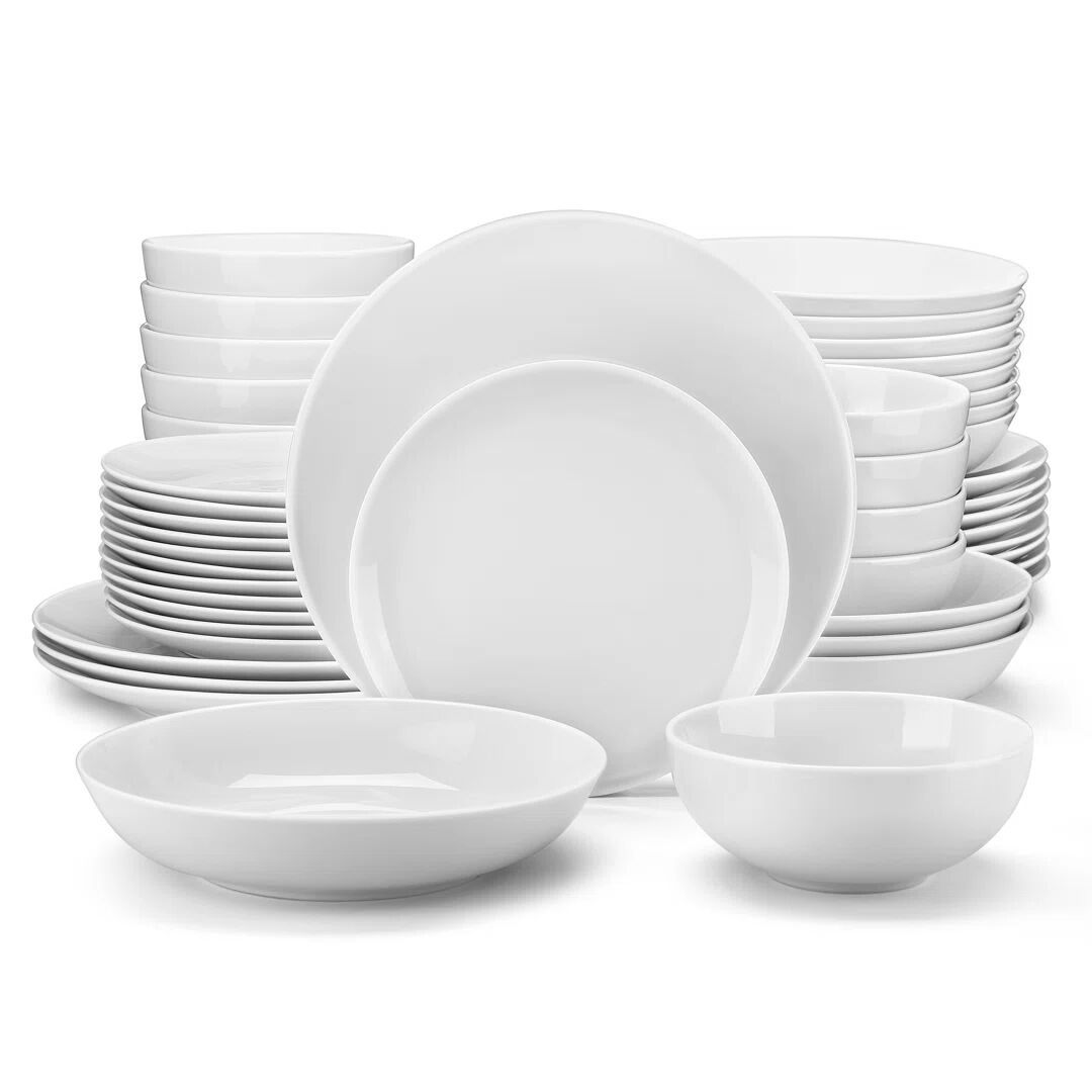 Photos - Tablecloth / Napkin Ebern Designs 48-Piece White Porcelain China Dinnerware Set, Service For 1