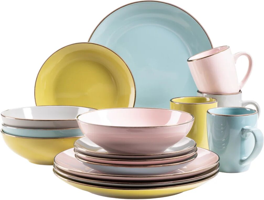 Photos - Tablecloth / Napkin Latitude Run Pashkhi Stoneware Dinnerware - Set of 16 pink/green/blue