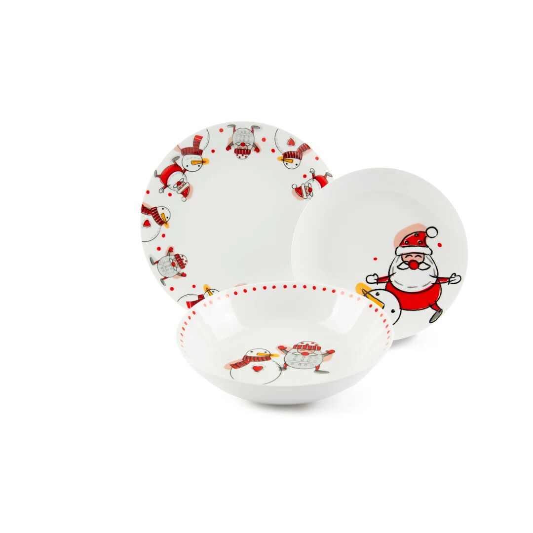 Photos - Tablecloth / Napkin Excelsa Snowman 18 Pieces Dinnerware Set, Service For 6 red/white