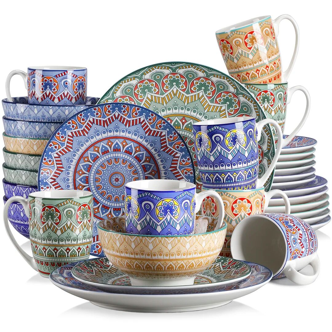 Photos - Tablecloth / Napkin Blue Elephant Mandalc 32 Piece Dinnerware Set, Service for 8