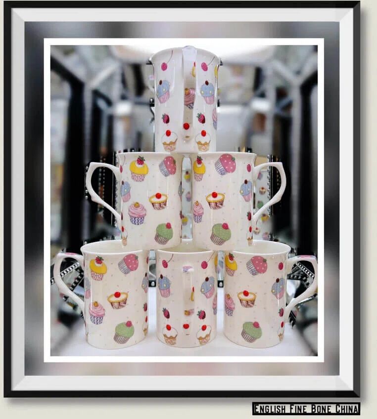 Photos - Glass East Urban Home CUPCAKE CONFETTI Fine Bone China Set Of 6 Cups pink/white