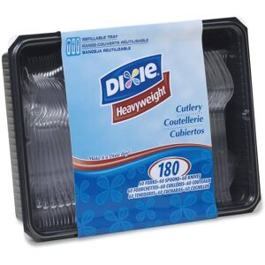 DIXIE Cutlery Keeper Tray with Clear Disposable Plastic Utensils: 60-Forks, 60-Knives, 60-Spoons