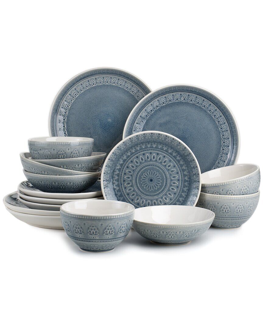 Euro Ceramica Fez 16pc Double Bowl Dinnerware Set - Grey Grey NoSize