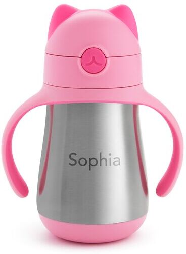 Munchkin Personalized Cool Cat™ Stainless Steel Straw Cup, 8oz, 8 Oz in Pink - Pink