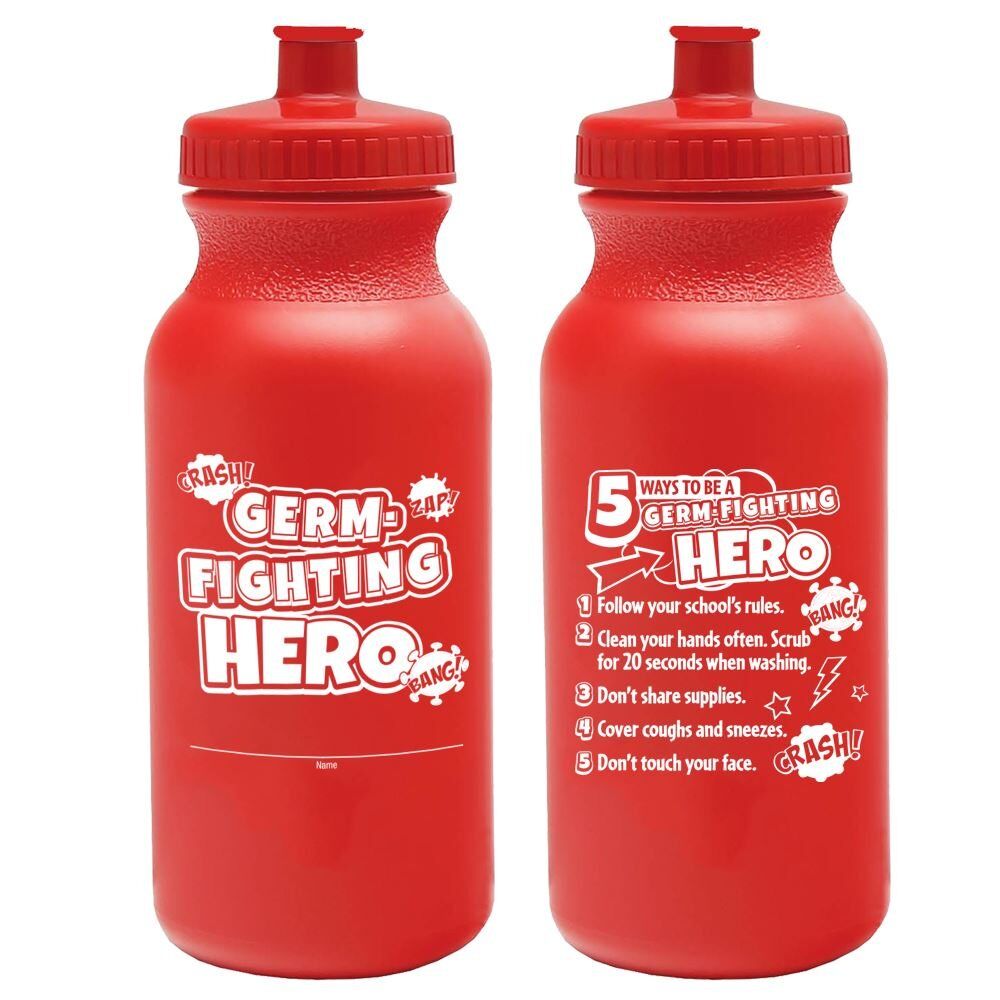 Positive Promotions 100 5 Ways To Be A Germ-Fighting Hero Sporty Squeeze Water Bottles 20-oz.