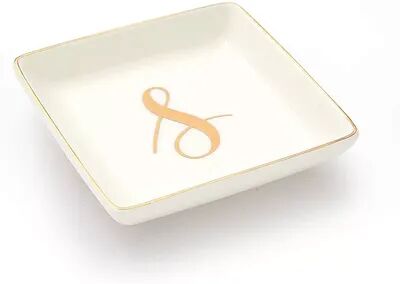 Juvale Letter S Ceramic Trinket Tray, Monogram Initials Jewelry Dish (4 x 4 Inches), White