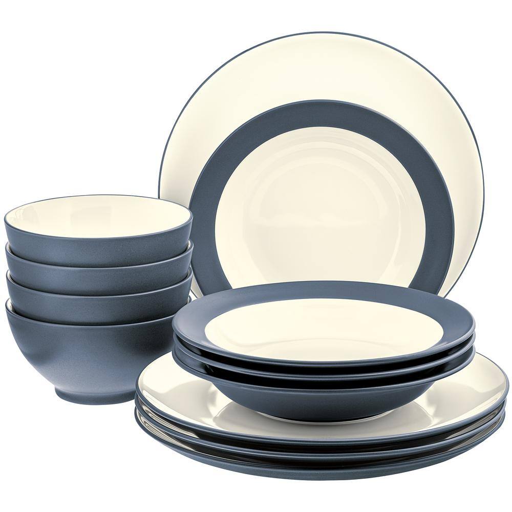 Noritake Colorwave Blue 12-Piece (Blue) Stoneware Coupe Dinnerware Set, Service for 4