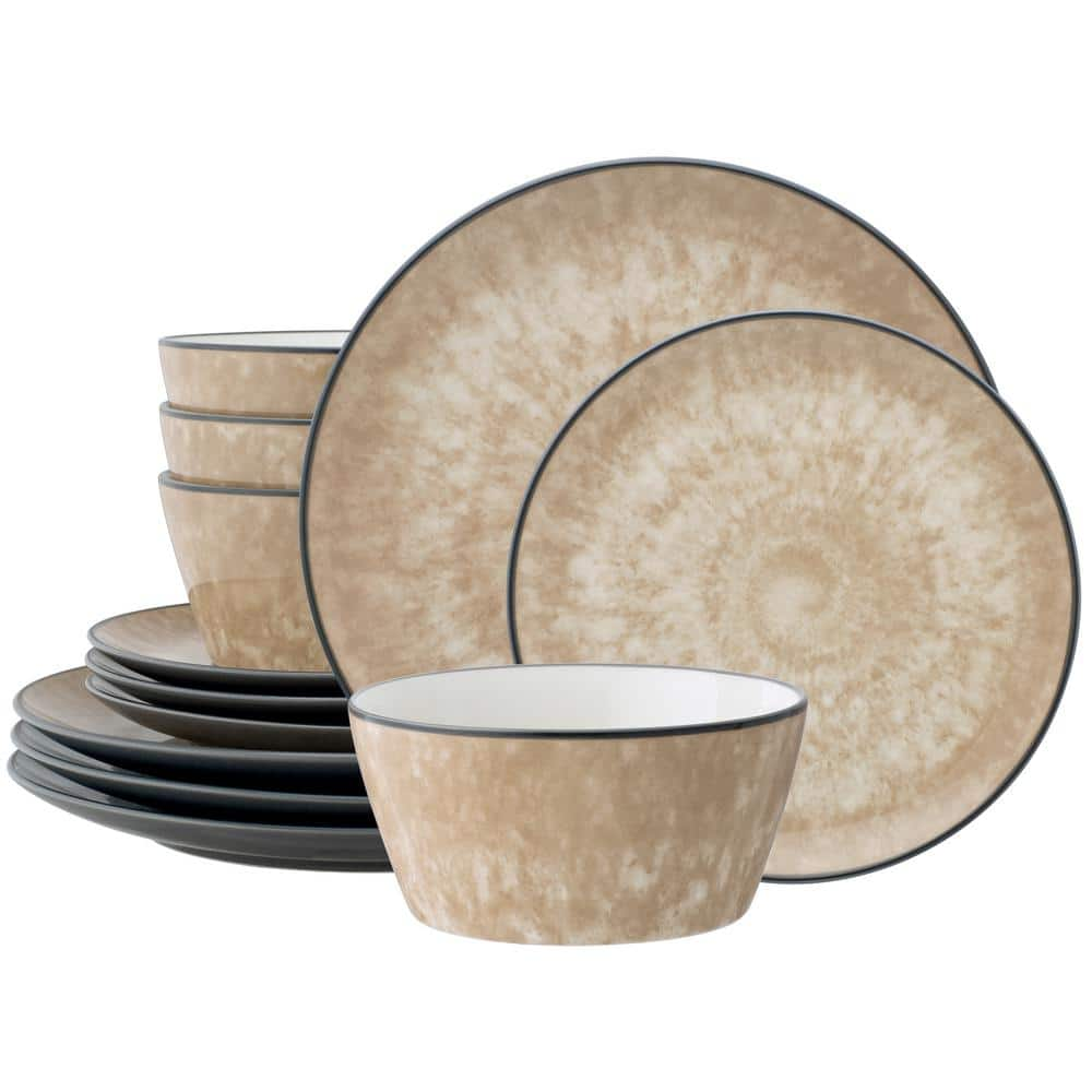 Noritake ColorKraft Essence Citrine (Brown) Stoneware 12-Piece Dinnerware Set (Service for 4)