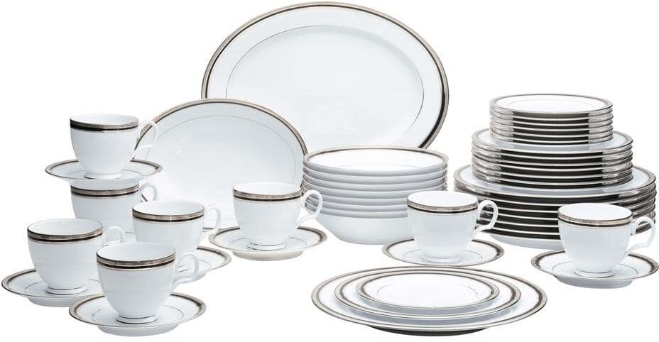 Noritake Austin Platinum 50-Piece Dinnerware Set (White) Porcelain, Service for 8