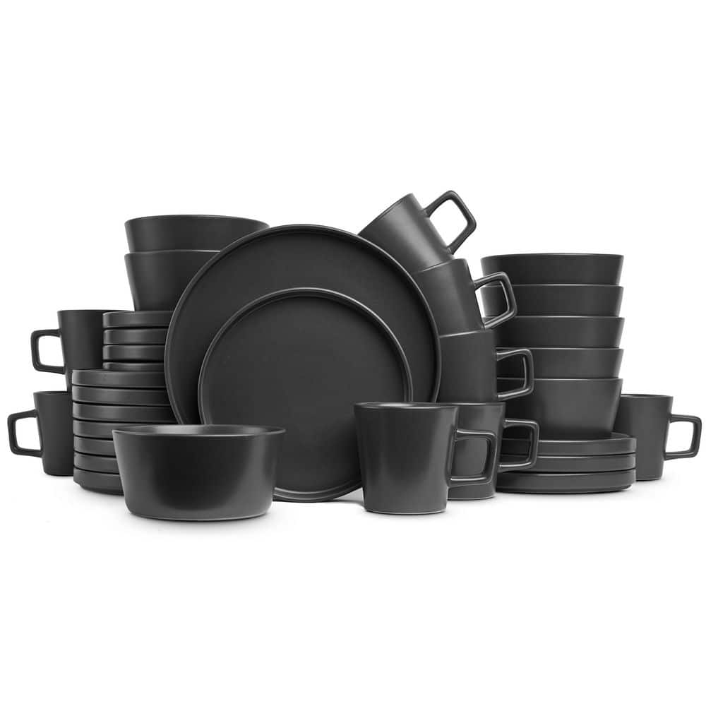 STONE LAIN Celina 32-Piece Black Matte Dinnerware Set Stoneware (Service for 8)