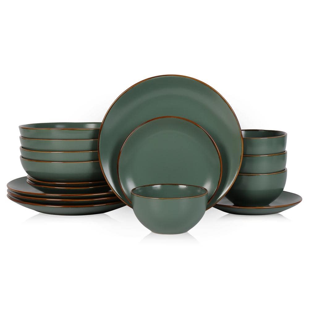 STONE LAIN Brasa 16-Piece Dinnerware Set Stoneware, Service For 4, Green