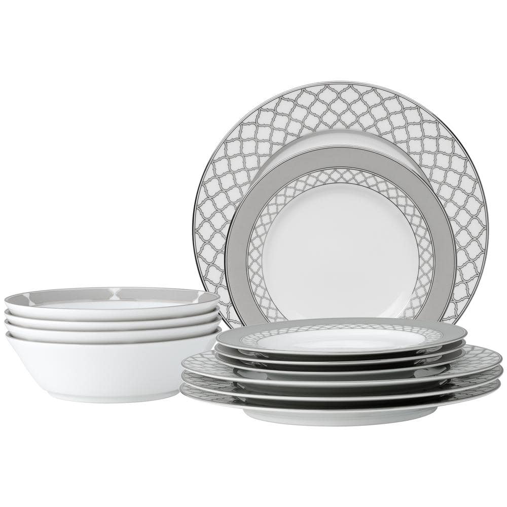Noritake Eternal Palace 12-Piece (Platinum) Porcelain Dinnerware Set, Service for 4