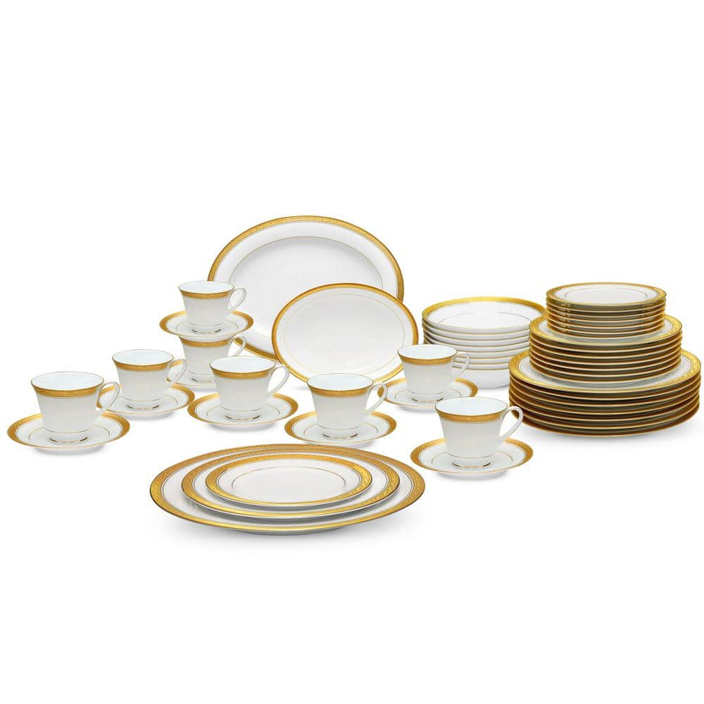 Noritake Crestwood Gold 50-Piece (Gold) Porcelain Dinnerware Set, Service for 8