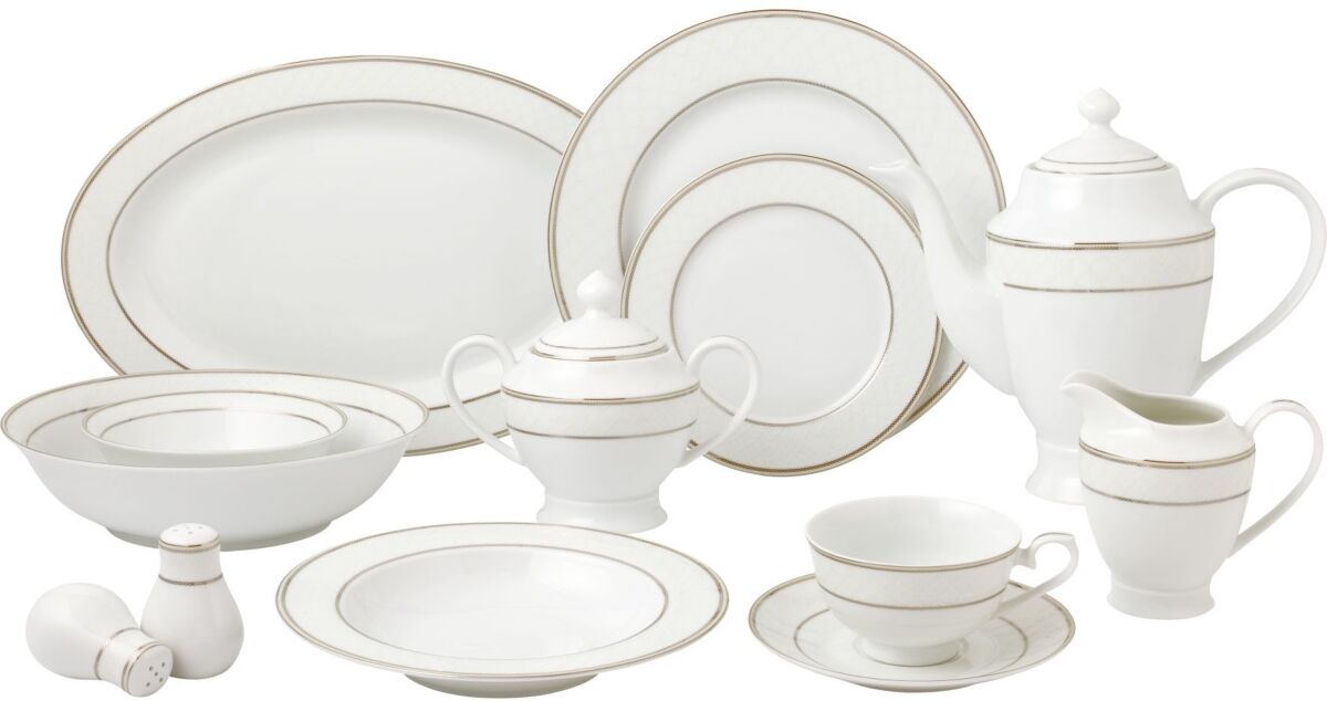 Lorren Home Trends New Bone China 57 Piece Dinnerware Set, Service for 8 - White