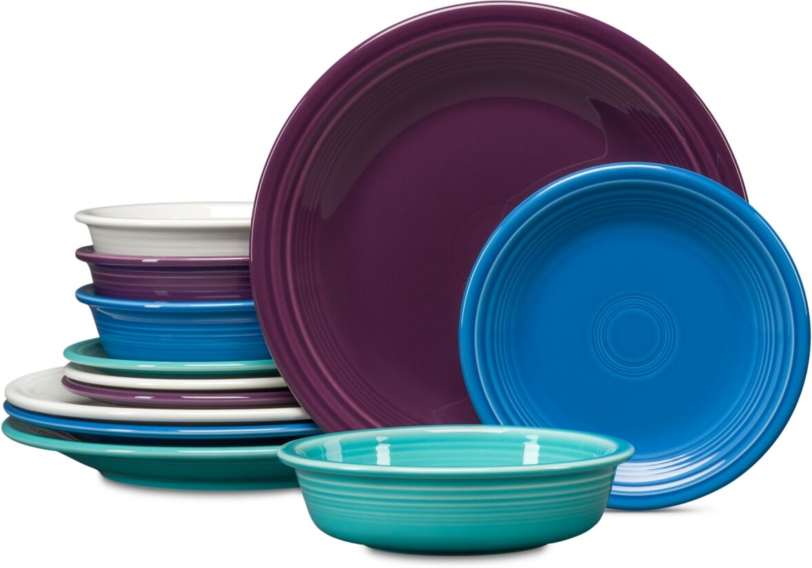 Fiesta Coastal Colors 12-Pc. Classic Dinnerware Set, Service for 4 - Mixed Coastal Colors