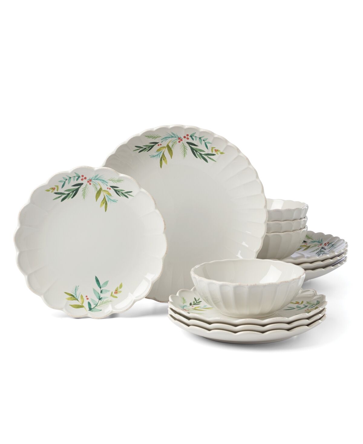 Lenox French Perle Berry Holly 12 Pc. Dinnerware Set, Service for 4 - White