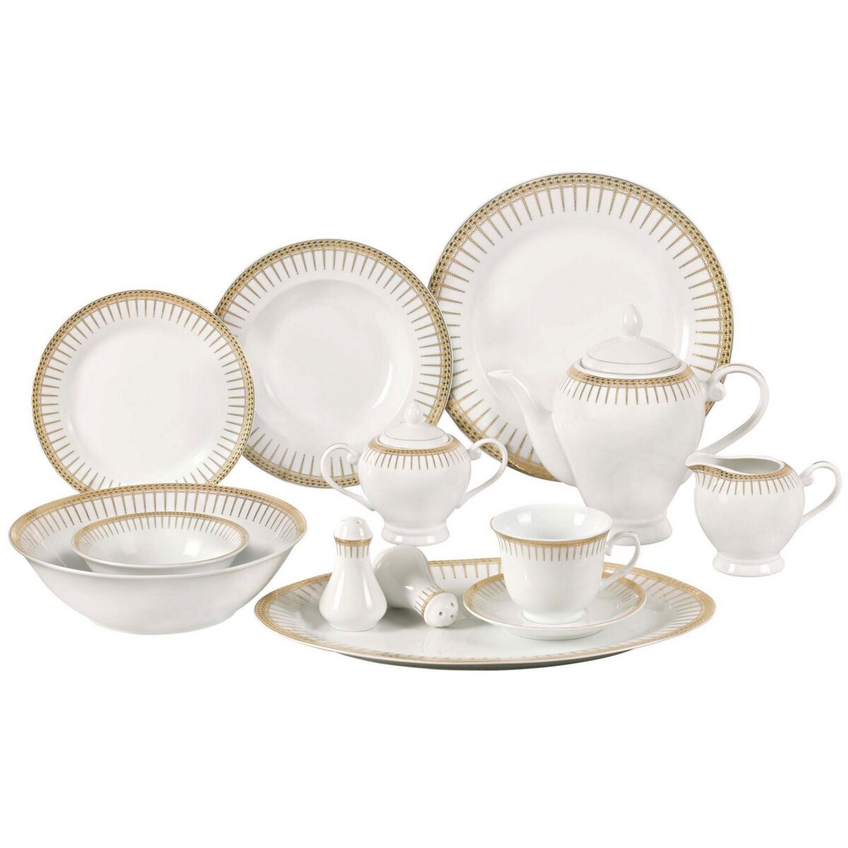 Lorren Home Trends Aria 57-pc Dinnerware Set, Service for 8 - Gold