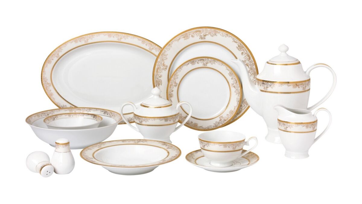 Lorren Home Trends Chloe 57-pc Dinnerware Set, Service for 8 - Gold