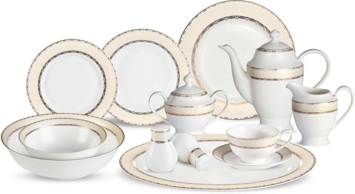 Lorren Home Trends Margaret 57-pc Dinnerware Set, Service for 8 - Gold