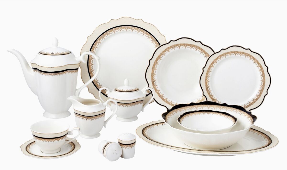 Lorren Home Trends 57 Piece Bone China Dalilah Dinnerware Set, Service for 8 - Multi